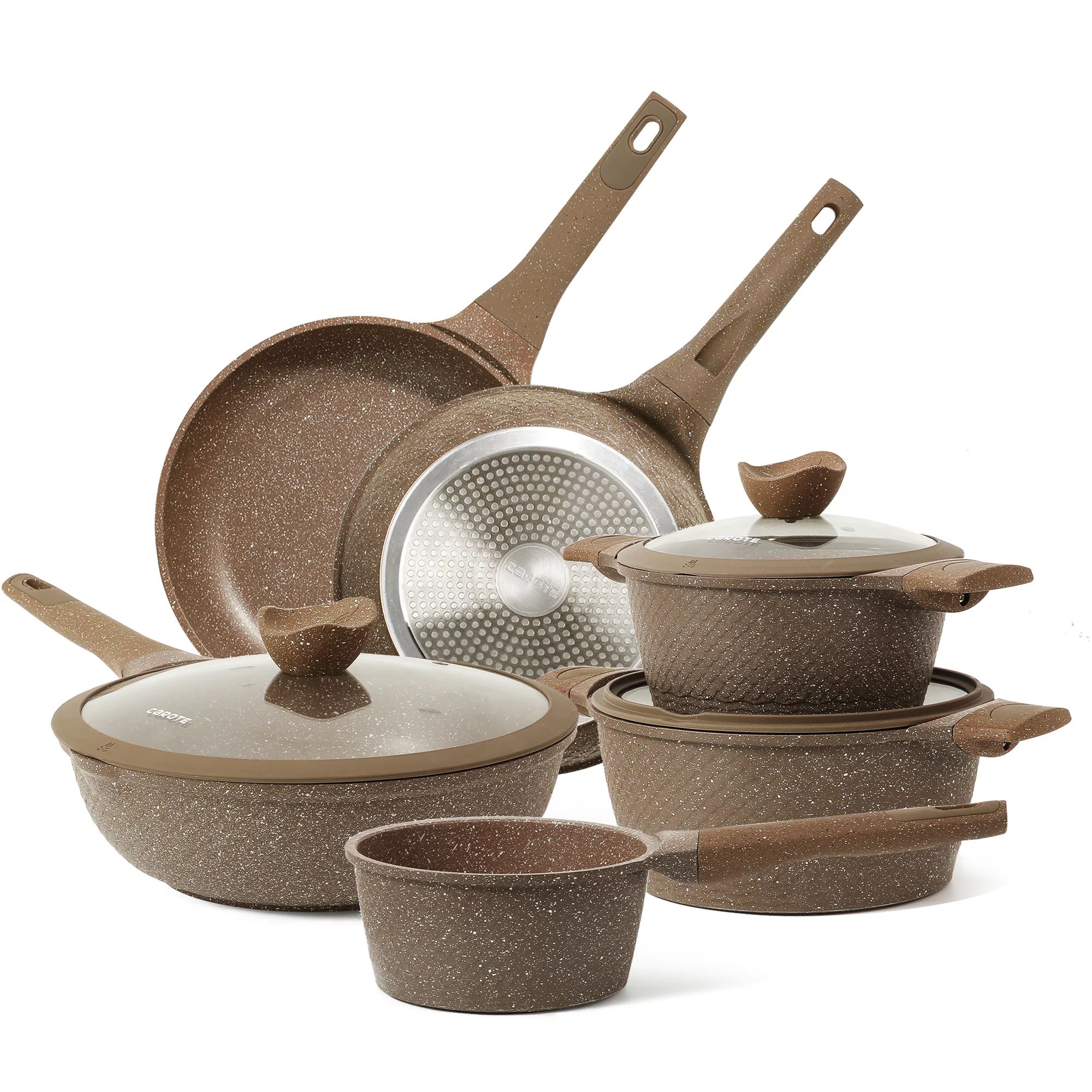 CaroteCarote Nonstick Granite Cookware Sets, 9 Pcs Brown Granite Pots and Pans Set, Induction Sto... | Walmart (US)