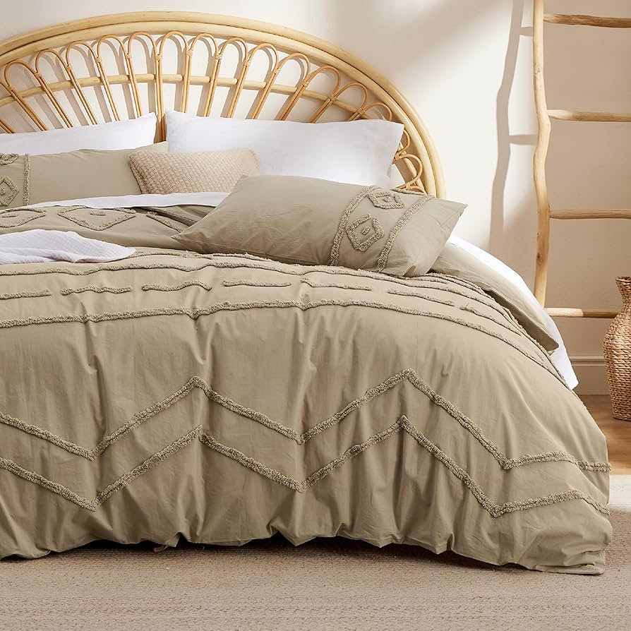 Bedsure Cotton Duvet Cover Queen Size - Boho Duvet Cover Queen Tufted Geometry Khaki Duvet Cover ... | Amazon (CA)