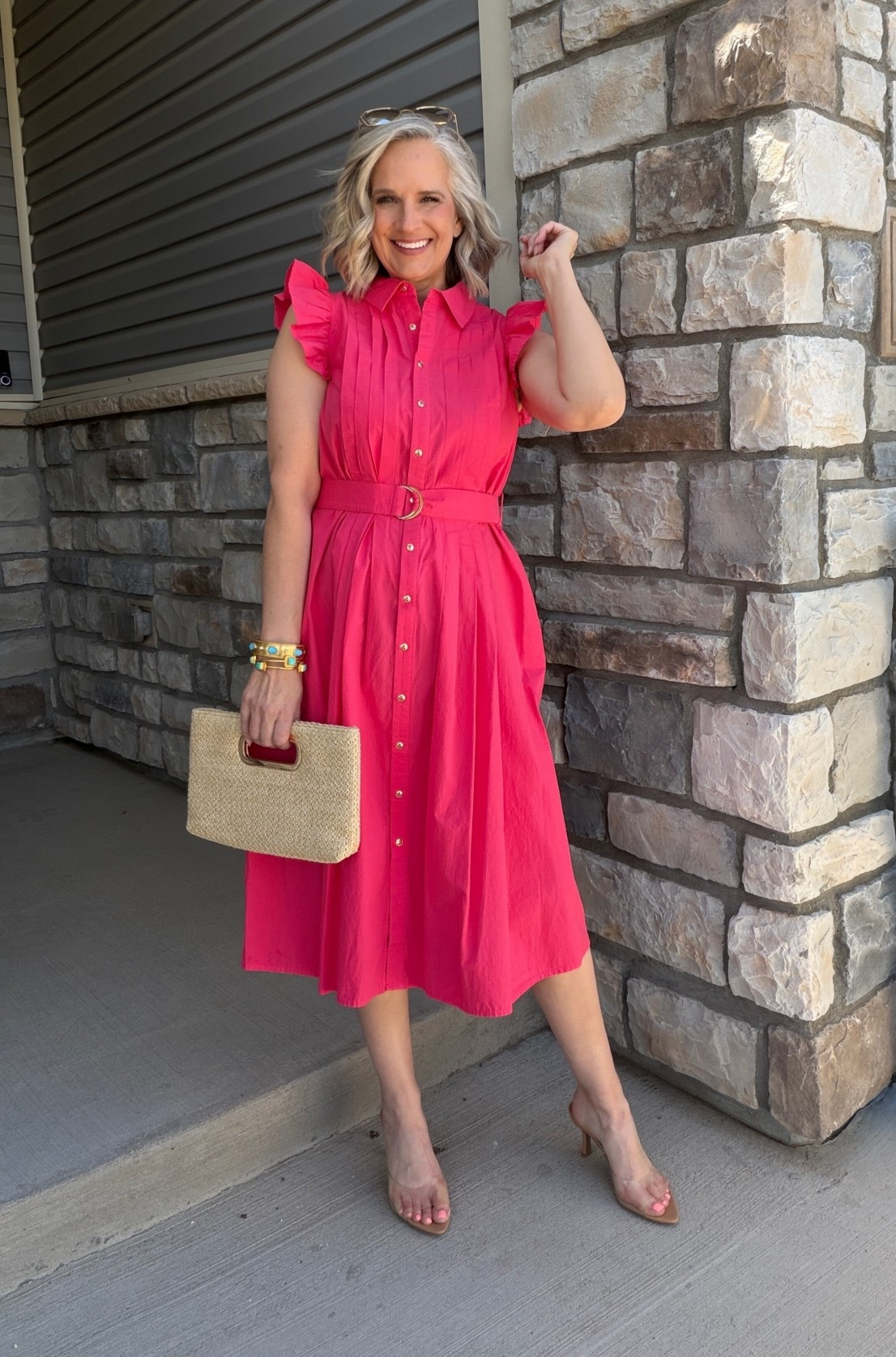 Love the feminine details on this dress. The belted waist is so flattering!
Wearing a small

Midi dress, summer style, midlife dress, vacation, clutch, elegant chic, over 50

#LTKootd #LTKOver40 #LTKSaleAlert