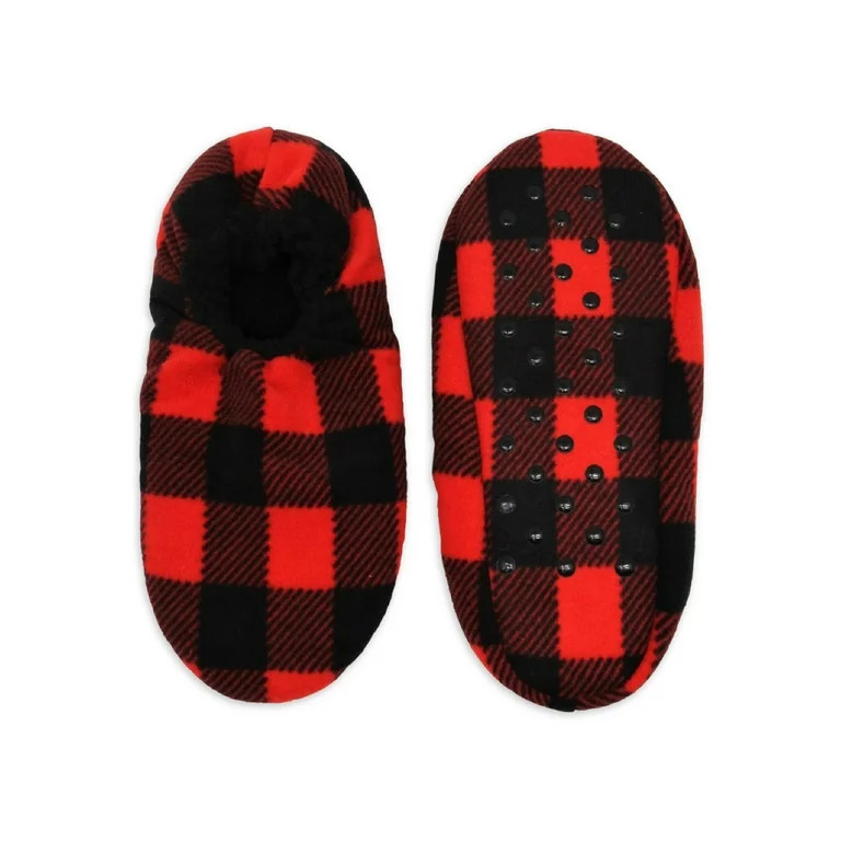 Fuzzy Babba Men's Red Buffalo Check Slipper Socks, Sizes M/L-L/XL - Walmart.com | Walmart (US)