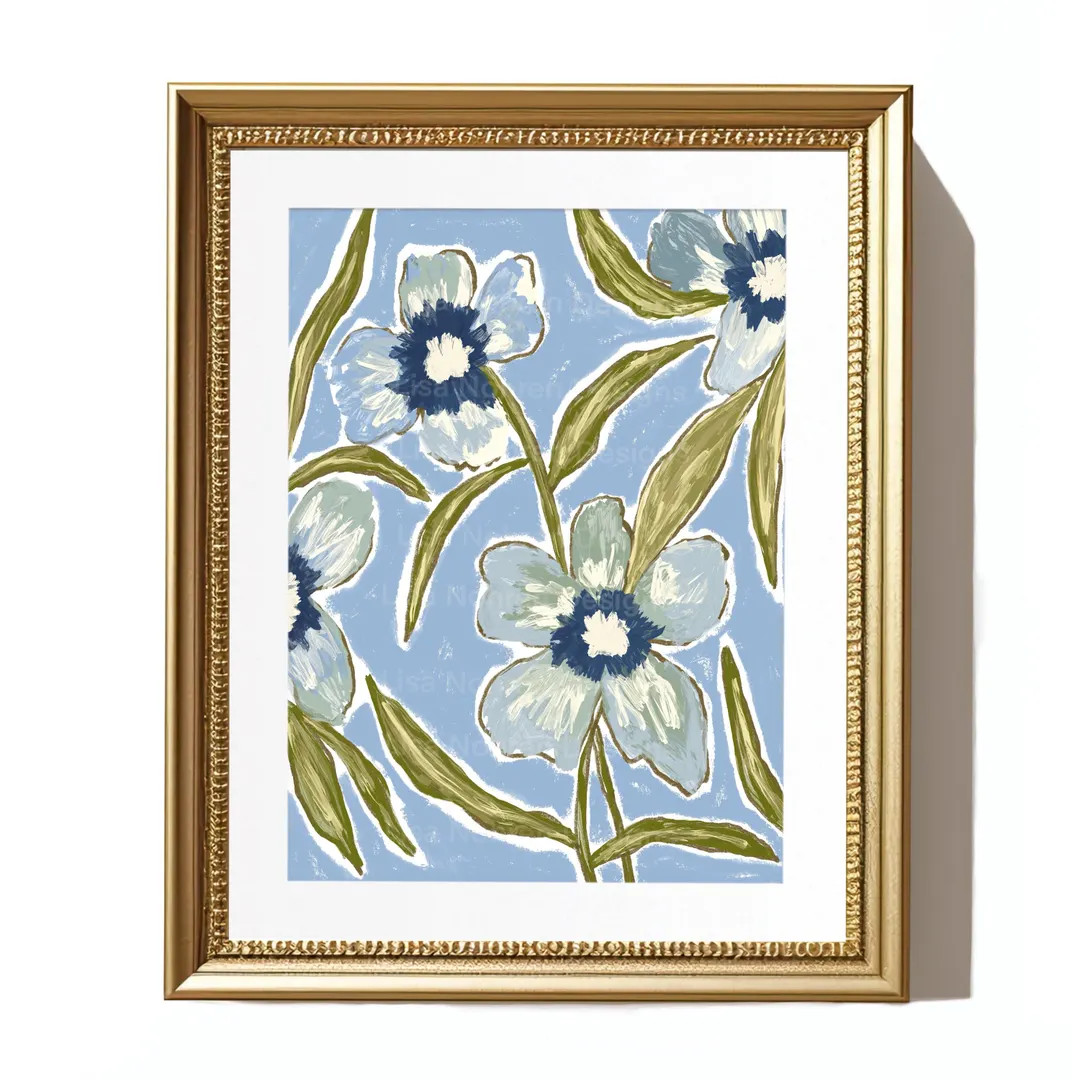 Blue And Green Botanical Art: Neutral Abstract Floral Fine Art Giclee Print | Etsy (US)