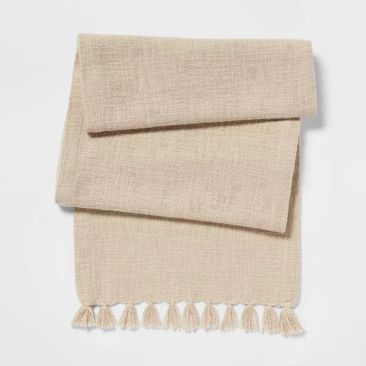 72" x 14" Cotton Textured Table Runner Khaki - Threshold™ | Target