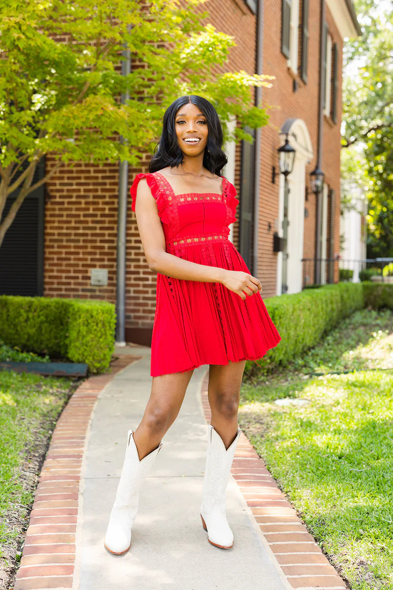 BuddyLove | Adams Laced Mini Dress | Crimson | BuddyLove