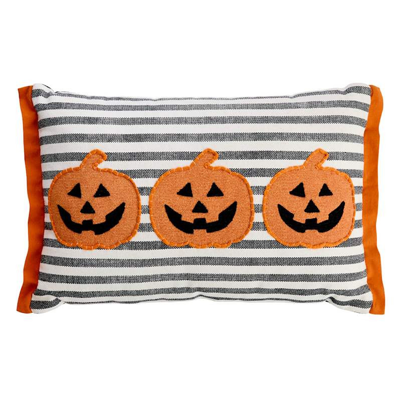 Embroidered Mini Pumpkins Striped Throw Pillow with Flange, 14x20 | At Home