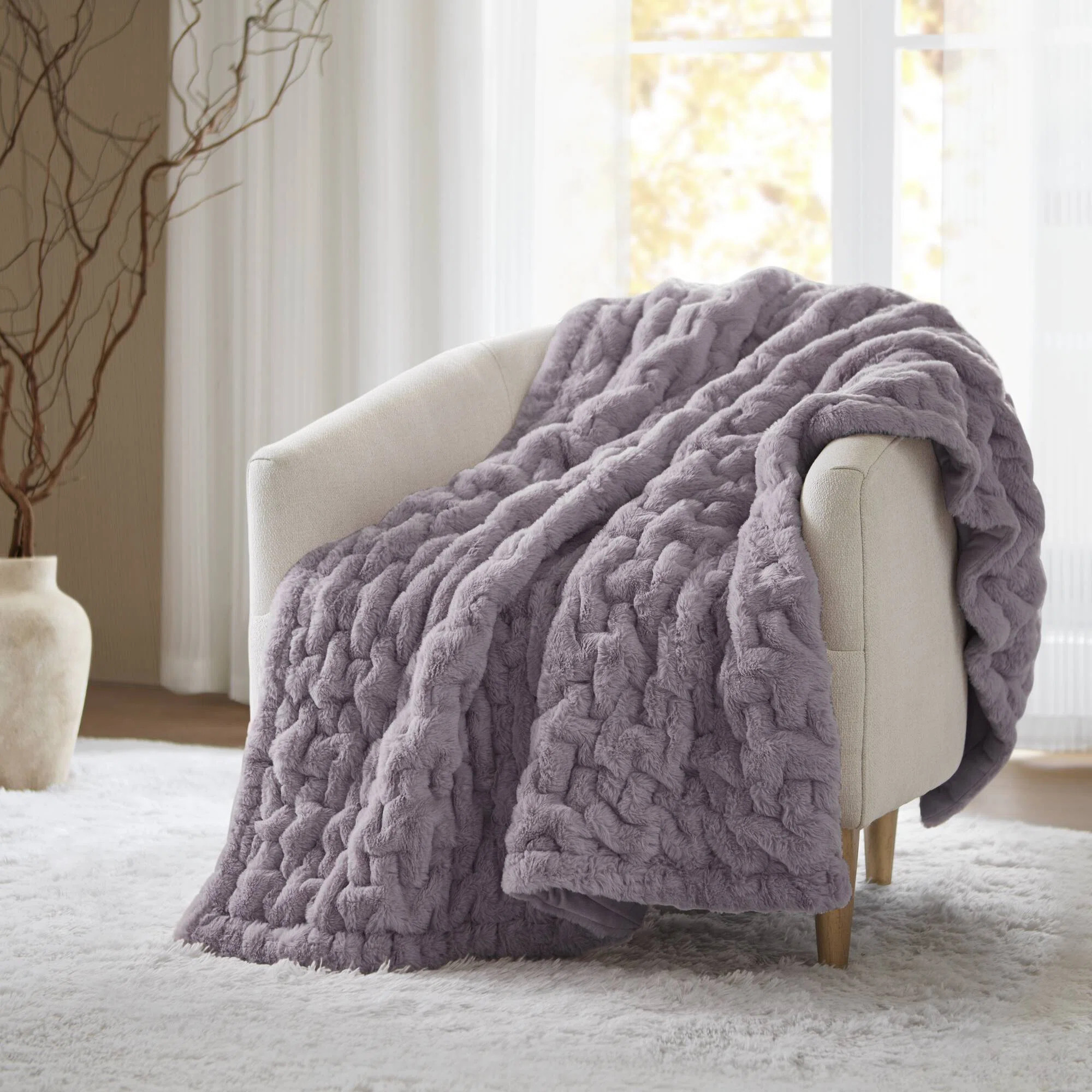 Lavender Ruched Fur Throw 50x60"ByMadison Park4.8Rated 4.8 out of 5 stars.2992 ReviewsThis item i... | Wayfair North America