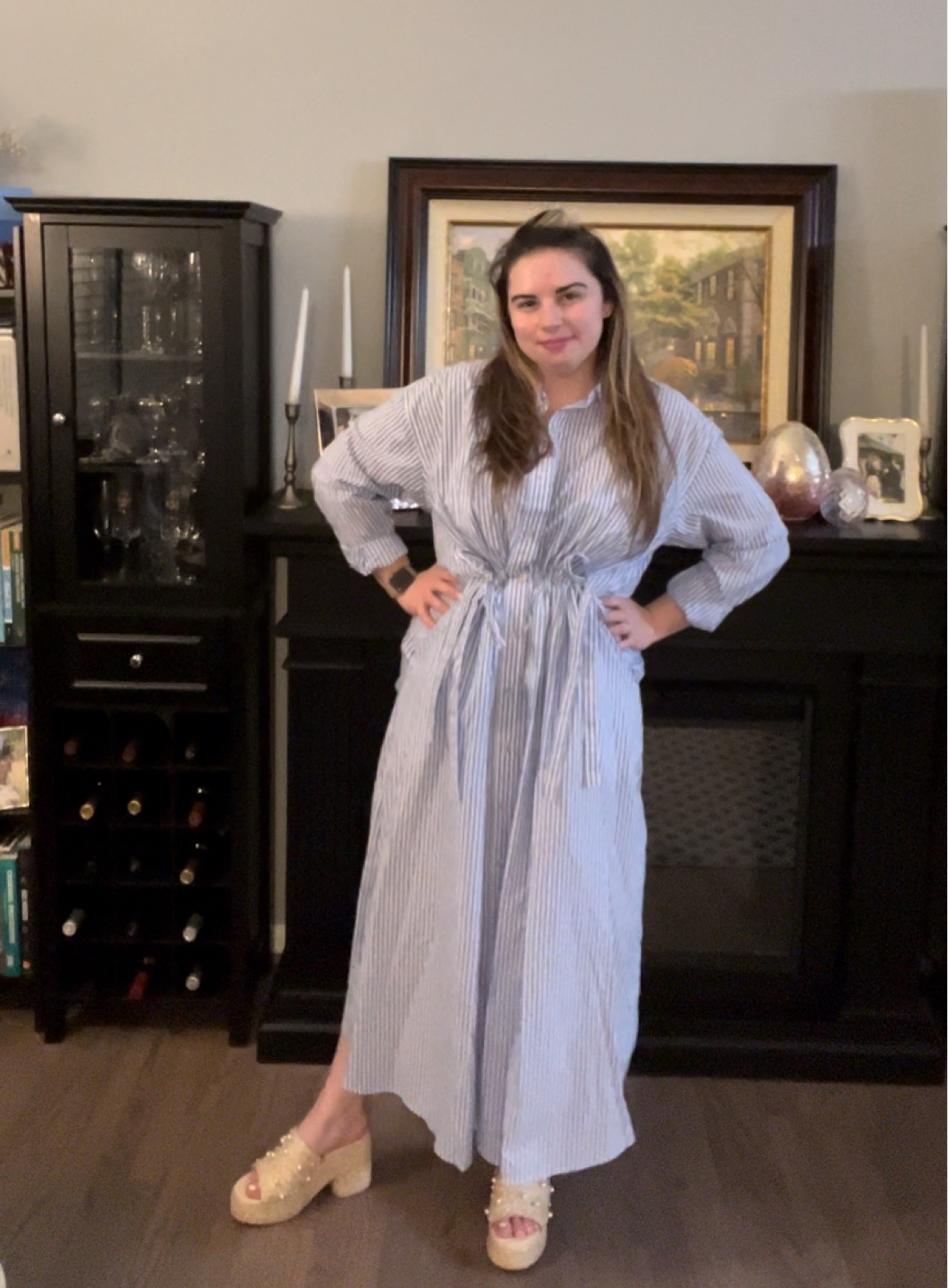 Blue and white shirtdress 

Shirtdress, blue shirtdress, midsize outfit, midsize dress, bow dress, Grandmillenial style, vacation outfit, vacation dress, summer dress, spring dress 

Dress - large 

#LTKmidsize #LTKstyletip #LTKSeasonal