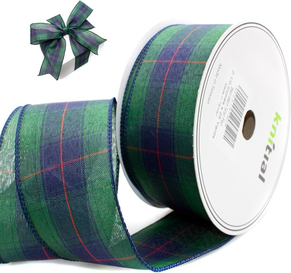 Knitial Tartan Plaid Ribbon 2-1/2" x 25 Yards Black Watch Ribbon with Wired Edges for Gift Wrappi... | Amazon (US)