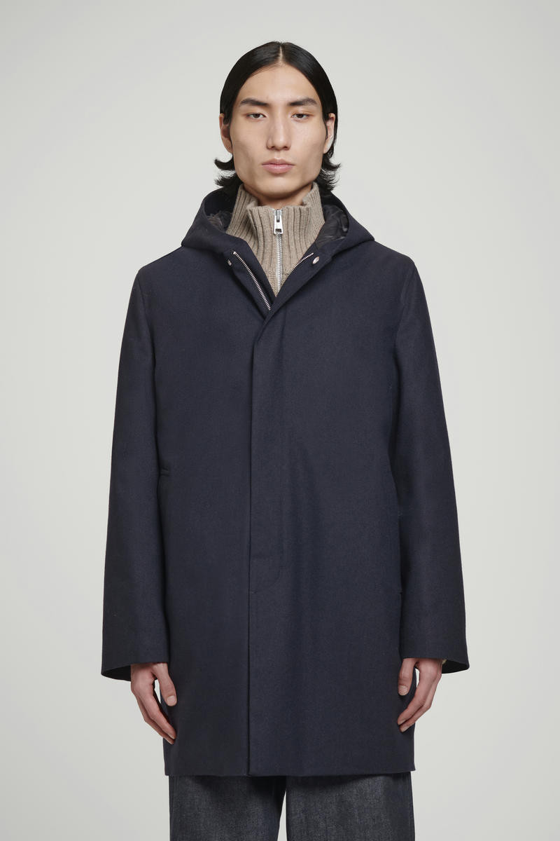 COS Men's Hooded Wool Parka in Navy | Wool/Cotton/Nylon | Size: 44R | COS (AU)
