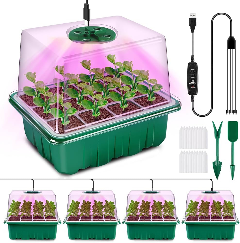 YAUNGEL Seed Starter Tray with Grow Light, 4 Pack Seed Starter Kit with Timing Controller Adjusta... | Amazon (US)