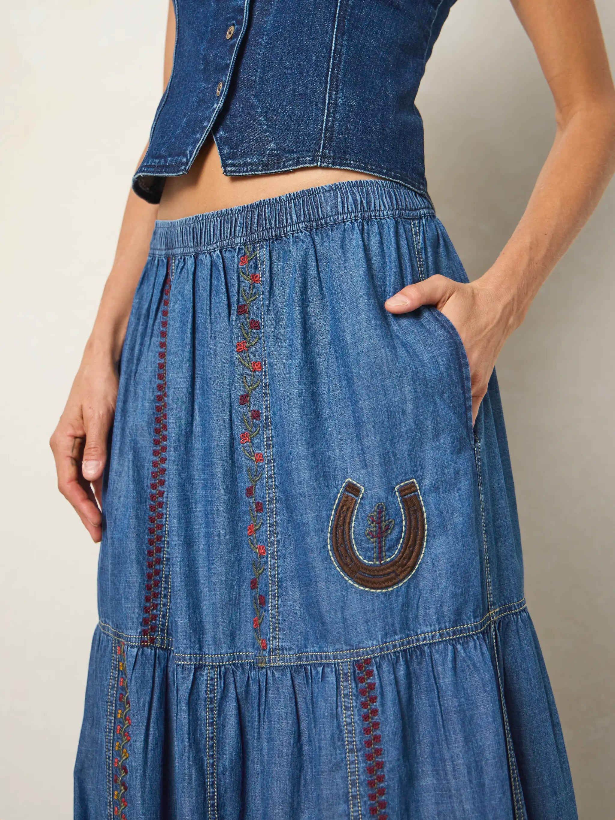 Abilene Embroidered Cotton Maxi Skirt | Natural Life