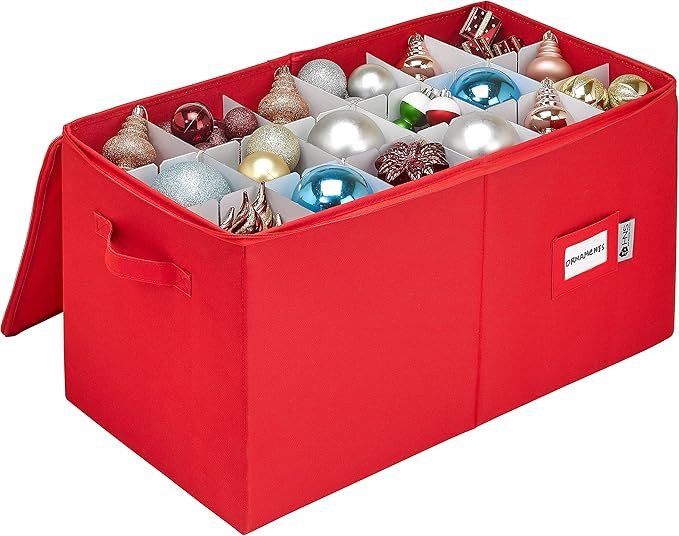 Christmas Ornament Storage Container with Dividers -Box Stores Up to 54 - 4" Ornaments, Zippered,... | Amazon (US)