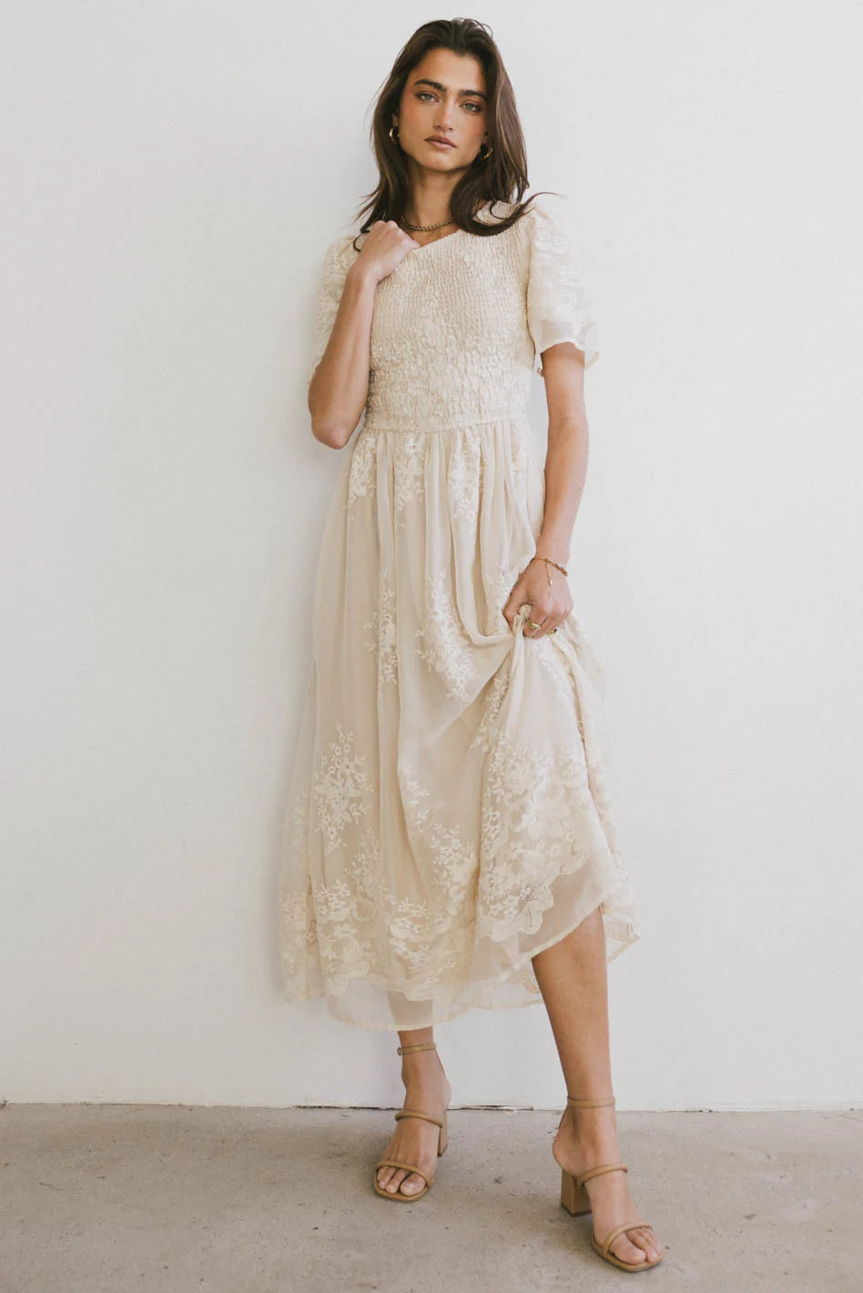 Alora Embroidered Dress in Champagne | Böhme US
