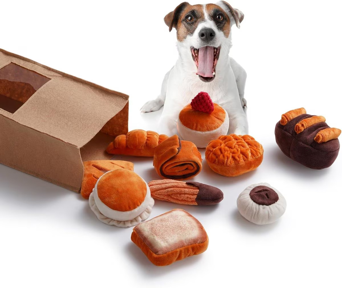 Nocciola Bread with Takeout Bag Plush Interactive Squeaky with Crinkle Paper Dog Toy, 10 count | Chewy