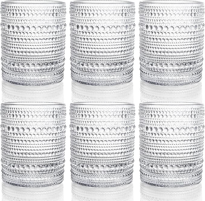 ZOOFOX Set of 6 Romantic Water Glasses, 12 oz Hobnail Glasses Tumbler, Clear Embossed Vintage Gla... | Amazon (US)