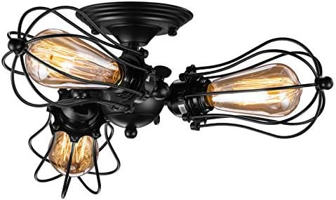 Vintage Ceiling Light, Vintage Wire Cage Semi Flush Mount Ceiling 3-Light, Licperron Industrial B... | Amazon (US)