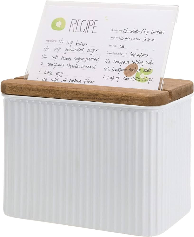 NIKKY HOME Kitchen 4x6 Metal White Recipe Box with Cards and Dividers, Vertical Stripe Embossed P... | Amazon (US)