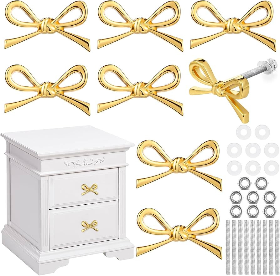 8 Pcs Gold Bow Drawer Knobs Metal Bow Knobs for Dresser Vintage Dresser Handles Pulls Gold Cabine... | Amazon (US)