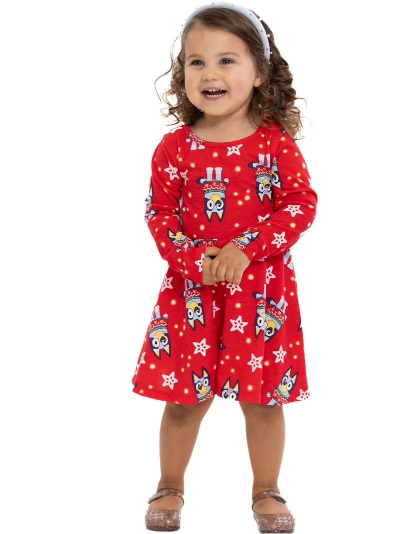 Bluey Toddler Girls Print Dress with Long Sleeves, Sizes 12M-5T | Walmart (US)