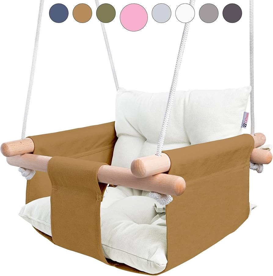 CaTeam Canvas Baby Swing Seat with 5-Point Safety Belt — Wooden Hanging Toddler Swing, Indoor &... | Amazon (US)