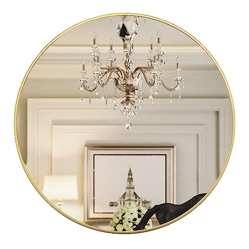 Gold Round Mirror, 24 inch Round Bathroom Mirror, Gold Circle Mirror for Bathroom, Wall Decor for Living Room, Entry Way, Bedroom, Metal Framed | Amazon (US)