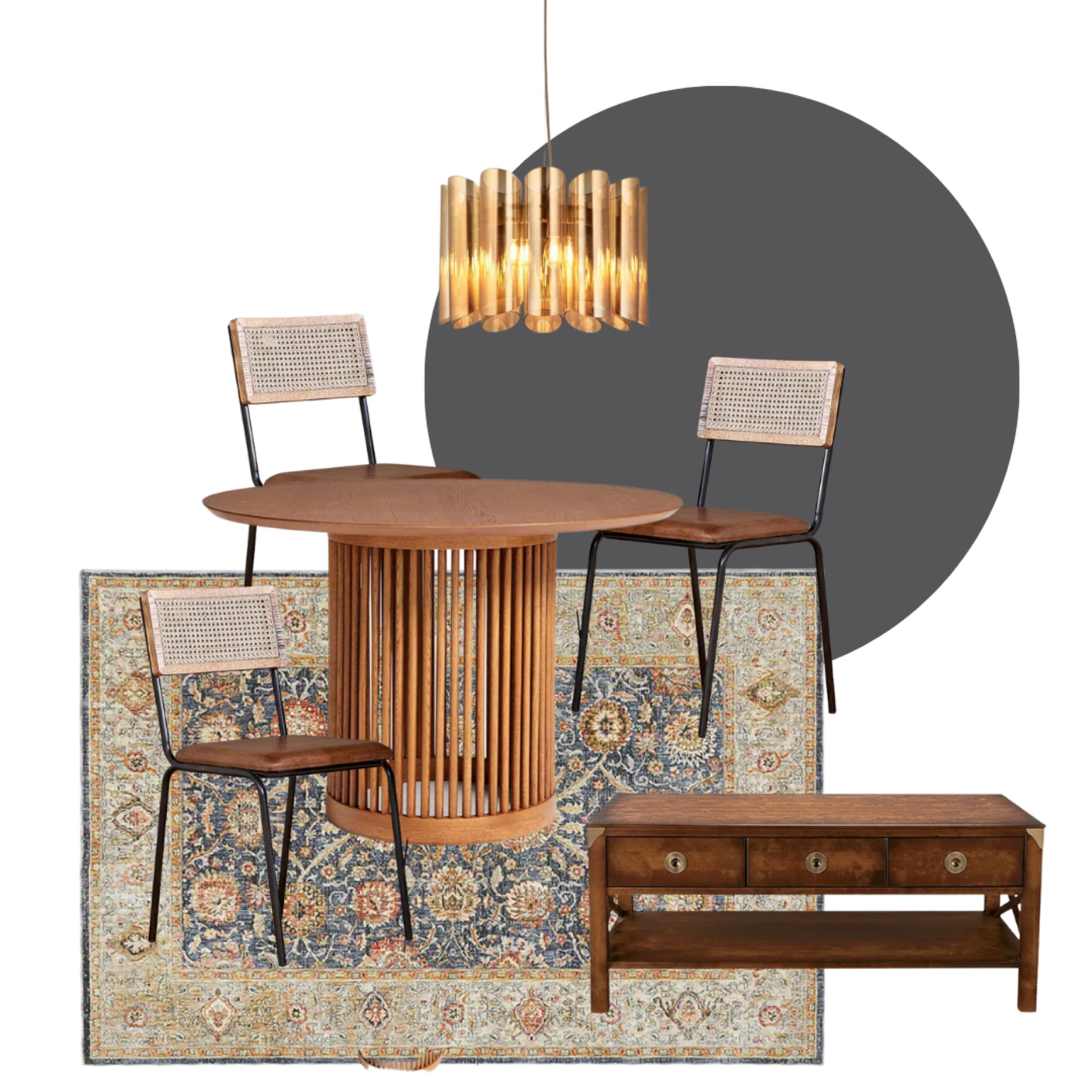Mid century modern dining room mood board concept board  