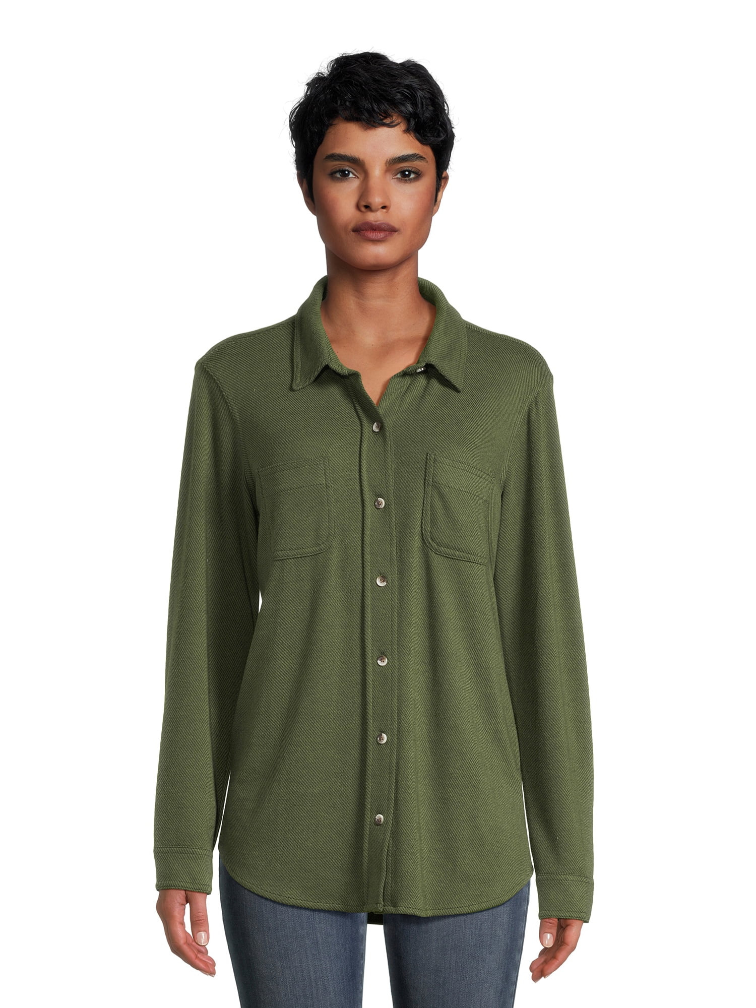 Time and Tru Women's Cozy Button Front - Walmart.com | Walmart (US)