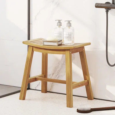 Shower Bench Teak Wood Shower Stool w/ Curved Seat Waterproof Bath Bench | Wayfair North America