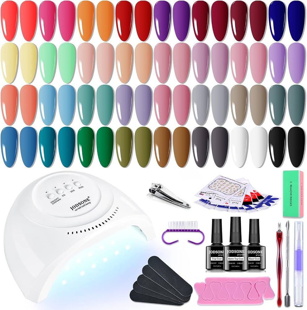 JODSONE Gel Nail Polish Kit with U V Light 35 PCS Classic Black and White Nude and Blue Purple Ge... | Amazon (US)