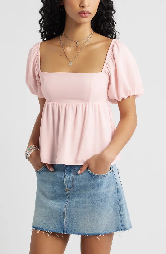 Print Bubble Sleeve Babydoll Top | Nordstrom
