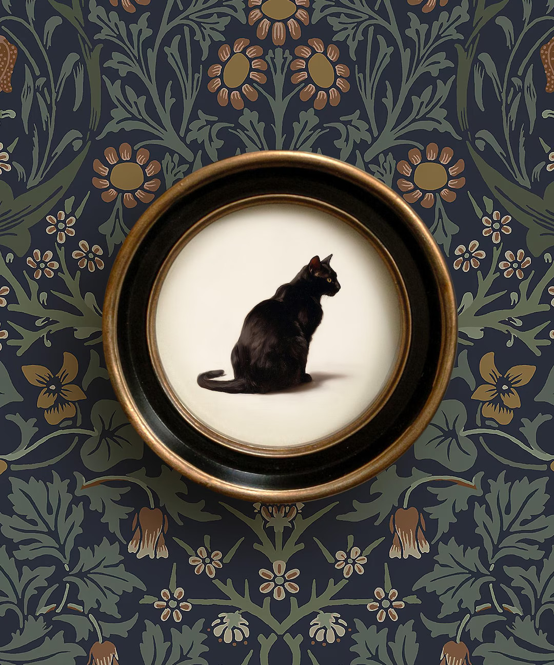 Black Cat Art Print | Vintage Round Framed Cat Painting | Antique Style Cat Art | Cat Sympathy Gi... | Etsy (US)