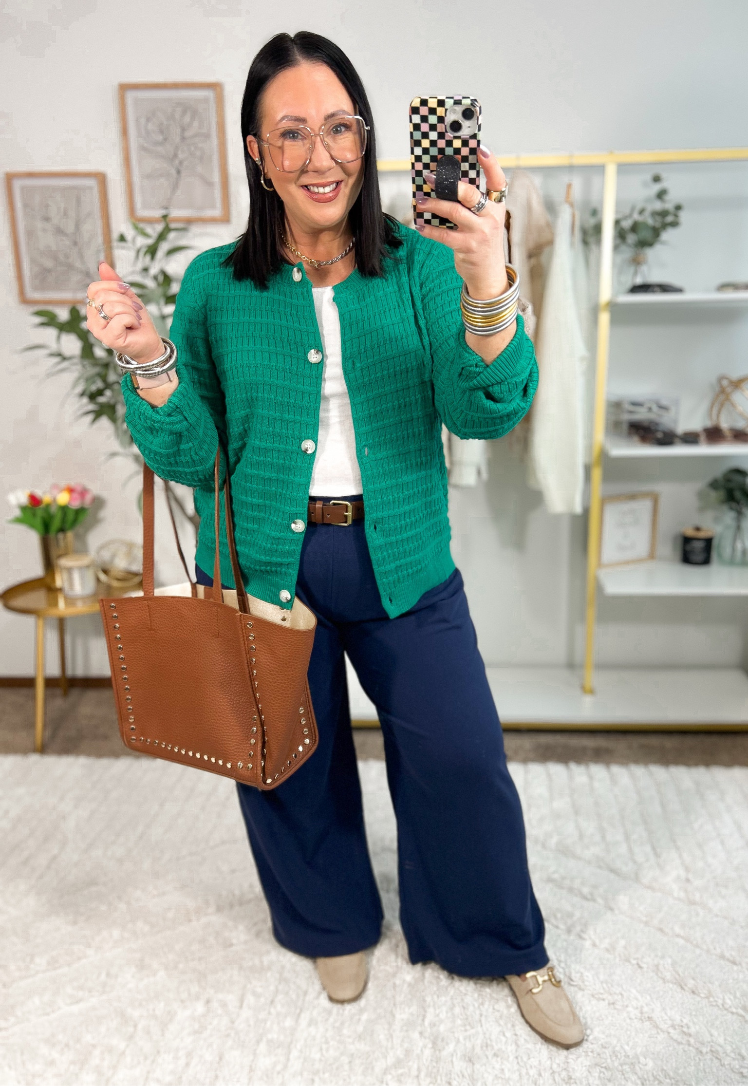 Affordable workwear look!  XL cardigan. XL tank. XL pants. Flats run tts  

#LTKWorkwear #LTKFindsUnder50 #LTKMidsize