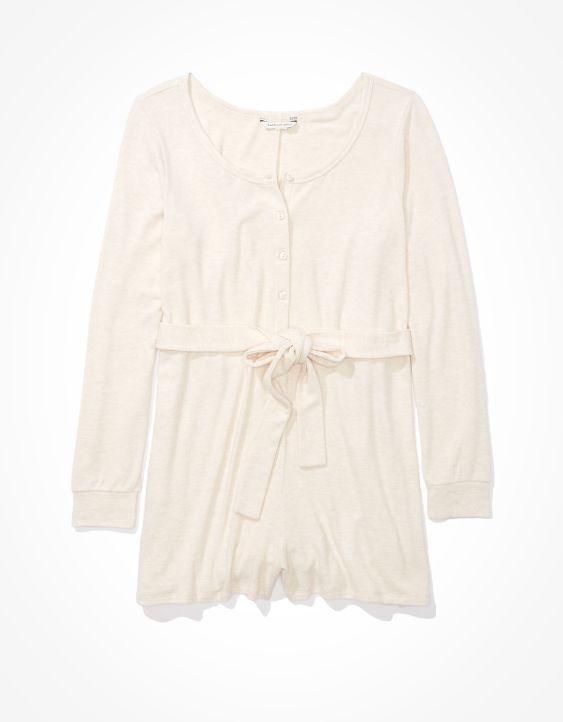AE Plush Henley Romper | American Eagle Outfitters (US & CA)