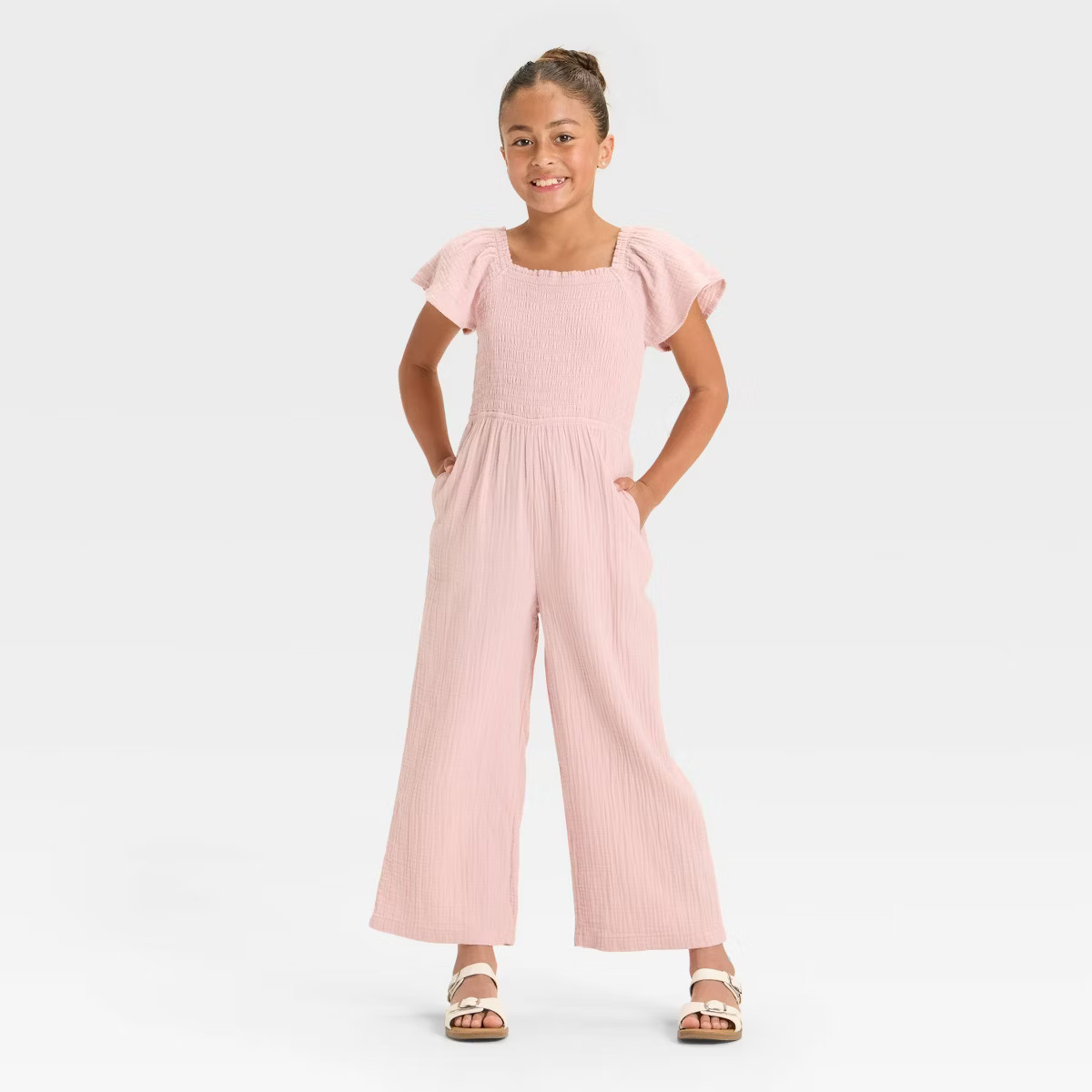 Girls' Flutter Sleeve Smocked Jumpsuit - Cat & Jack | Target