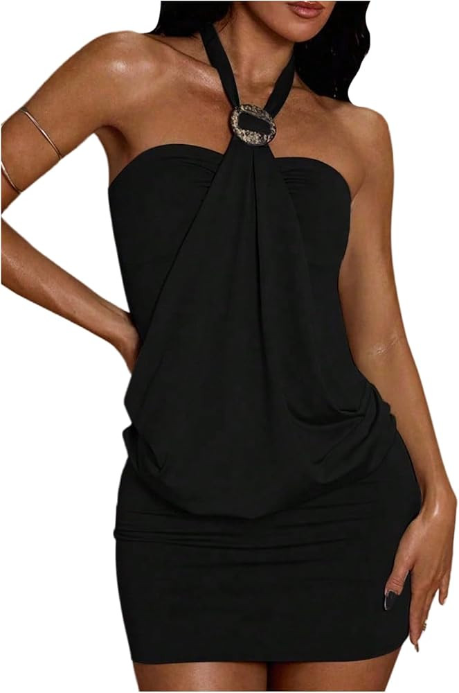 MakeMeChic Women's Ruffle Mini Dress Y2k Backless Sleeveless Western Going Out Halter Dresses | Amazon (US)