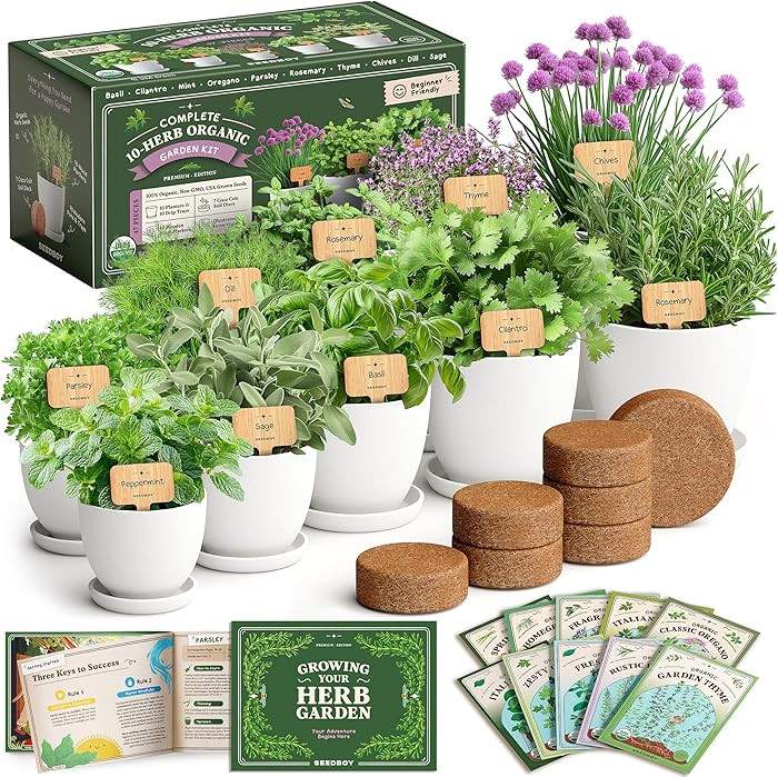 Seedboy Organic 10 Herb Garden Starter Kit for Planting Indoor or Outdoor, Non-GMO USDA Certified... | Amazon (US)