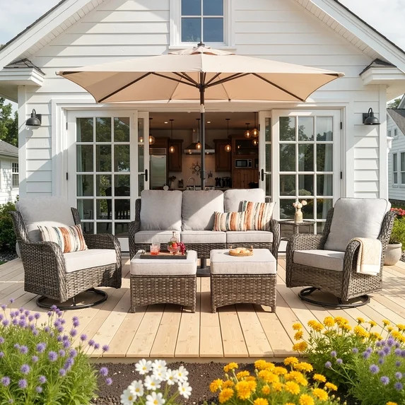 Ovios 6-Piece Patio Furniture Set All-Weather Wicker Outdoor Conversation Set with Sofa Swivel Ch... | Walmart (US)