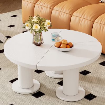 TIRAMISUBEST Round Petal-Shaped Coffee Table, Cream Style Center Table with 3 Thick Legs, Minimalist Irregular End Table with Sleek Round Edges | Target