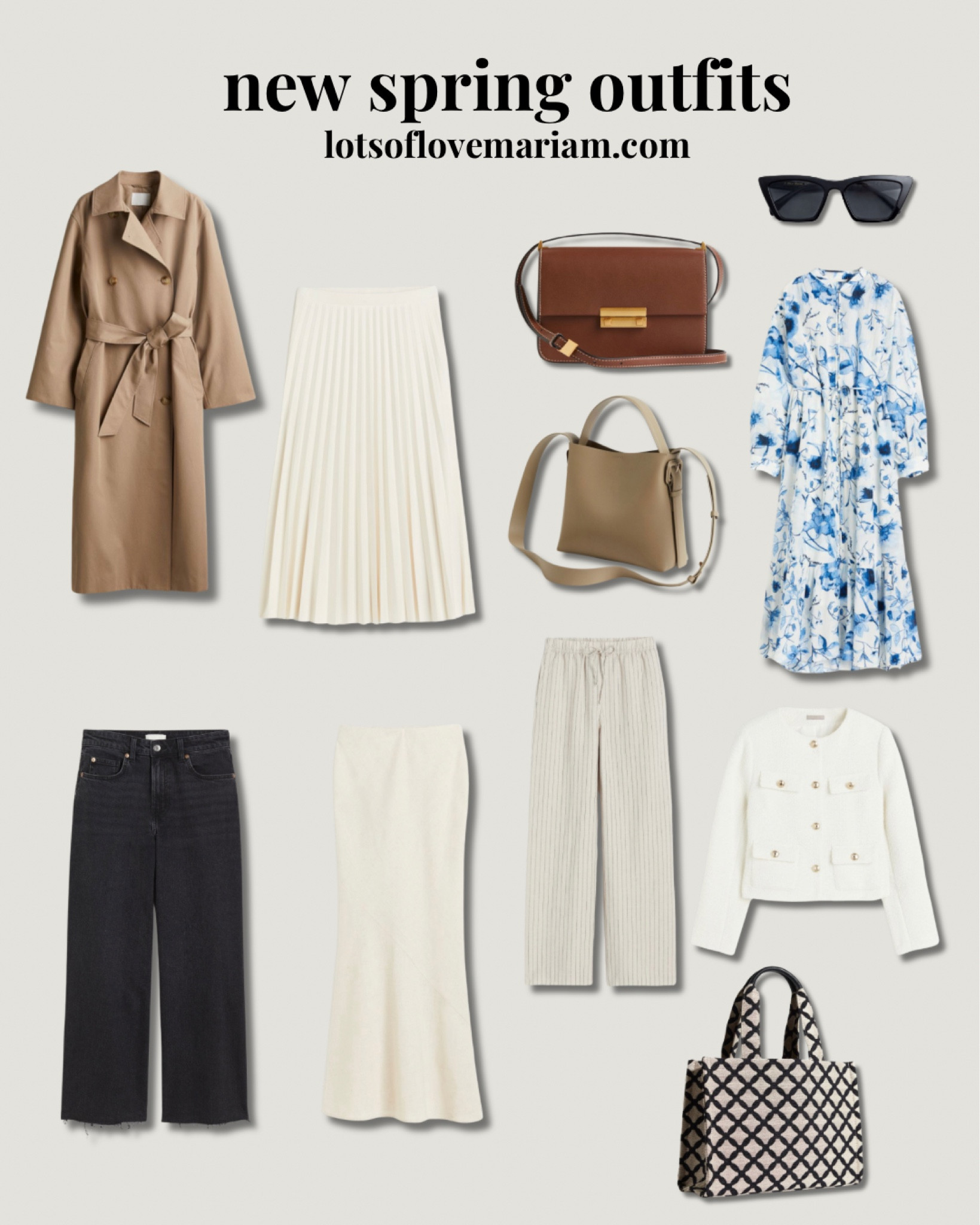 Spring outfit ideas 💕 trench coat, pleated skirt, black wide leg denim jeans, linen maxi skirt, linen trousers, textured weave jacket , maxi dress, brown bag, sunglasses

#LTKeurope #LTKSeasonal #LTKstyletip