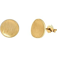 Wicary 14K Gold Plated Sterling Silver Curved Round Stud Earring Brushed Disc Gold Earrings for W... | Amazon (US)