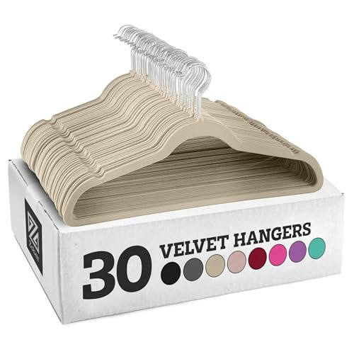 Zober Velvet Hangers 30 Pack - Heavy Duty Ivory Hangers for Coats, Pants & Dress Clothes - Non Slip Clothes Hanger Set - Space Saving Felt Hangers for Clothing | Amazon (US)