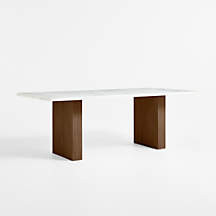 Portico 84" Marble and Warm Brown Oak Rectangular Leg Dining Table | Crate & Barrel | Crate & Barrel