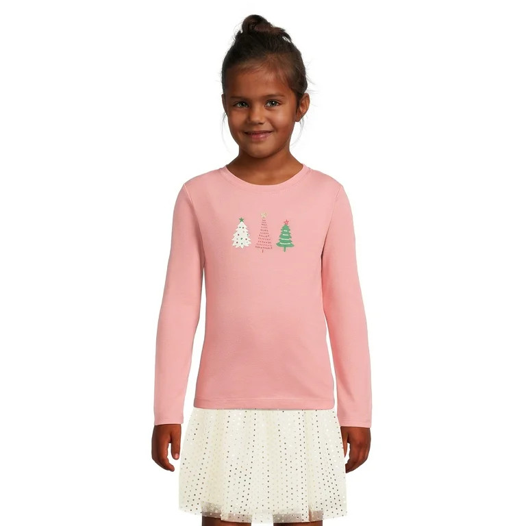 Holiday Time Girls Long Sleeve Three Trees Tee, Sizes 4-18 | Walmart (US)
