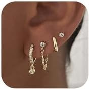 Gold Earrings for Women, 14k Gold Plated CZ Chain Earring Stacks Dainty Gold Hoop Earrings Set Hy... | Amazon (US)