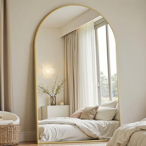 Dewfig Arched Full Length Mirror, 81"x41" Large Floor Mirror with Stand, Oversized Full Body Mirrors for Leaning or Hanging, Wall Mounted Mirrors for Bedroom, Living Room,Dressing Room, Gold | Amazon (US)