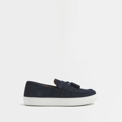 Navy suede tassel cupsole loafers | River Island (UK & IE)