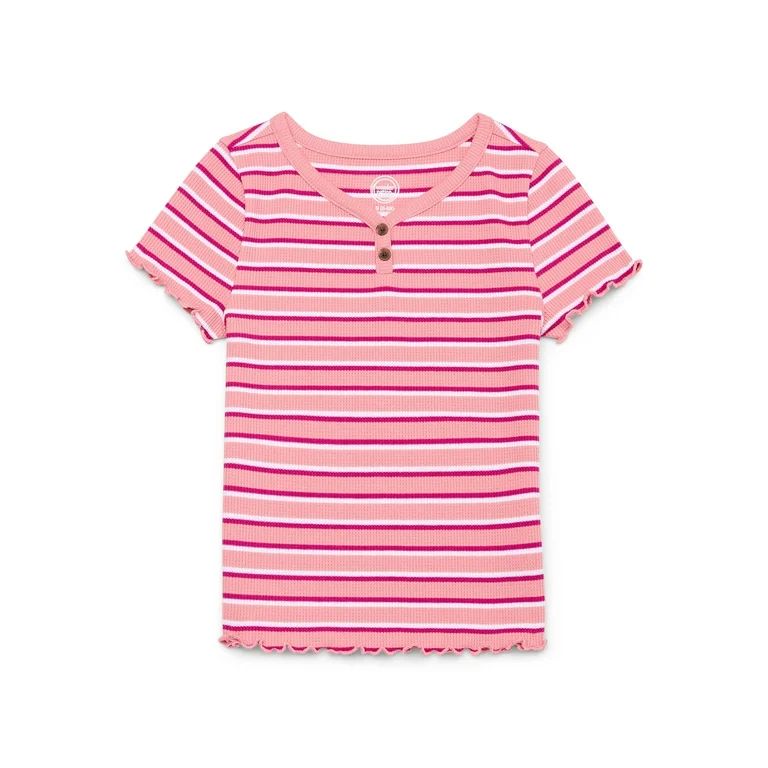 Wonder Nation Girls Waffle Knit Henley Top with Short Sleeves, Sizes 4-18 & Plus | Walmart (US)