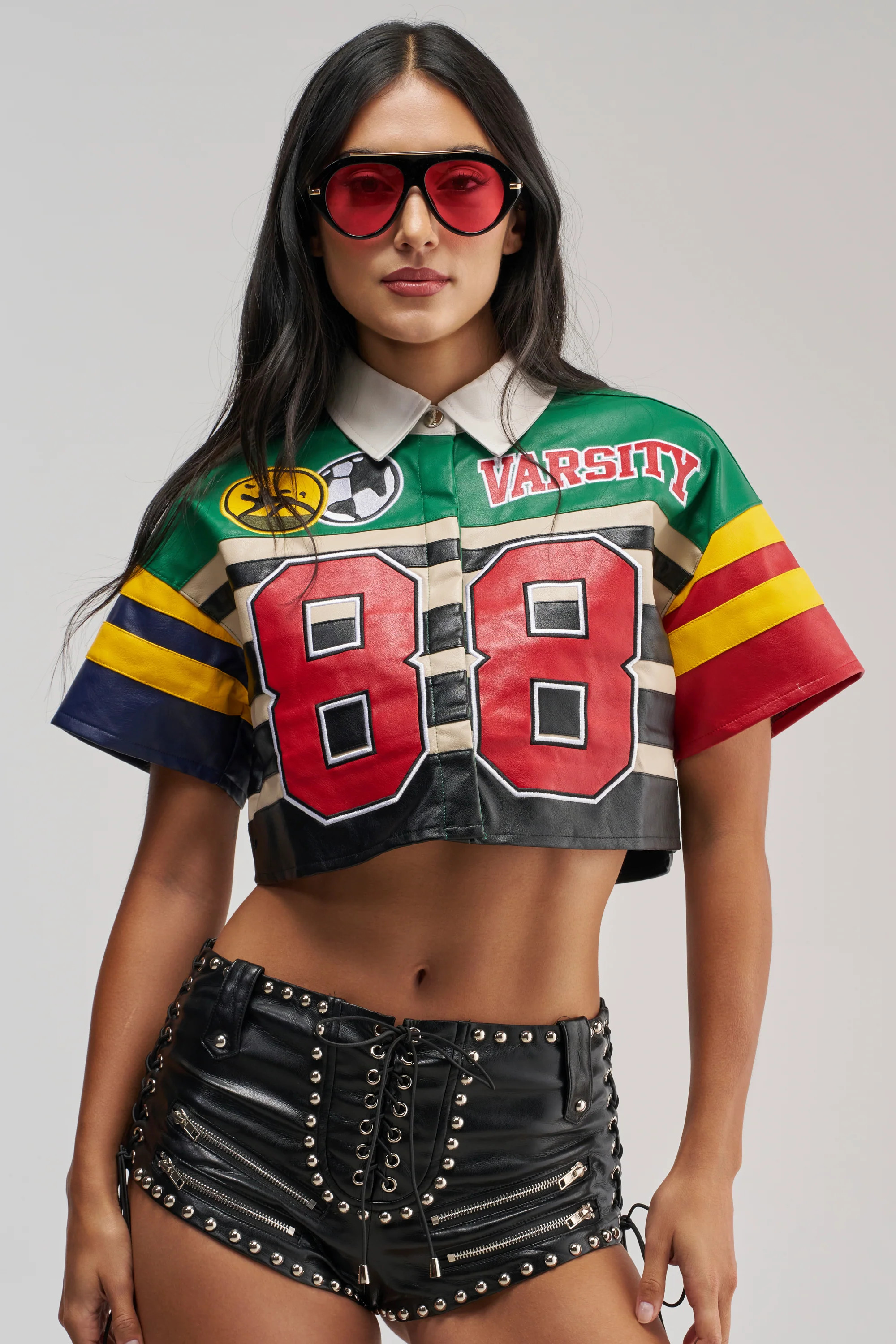 AKIRA Back To School Vibes PU Button Down Top | Black | Size Large | AKIRA