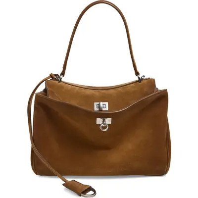 Balenciaga Rodeo Waxed Suede Top Handle Bag in Storm Grey at Nordstrom | Nordstrom