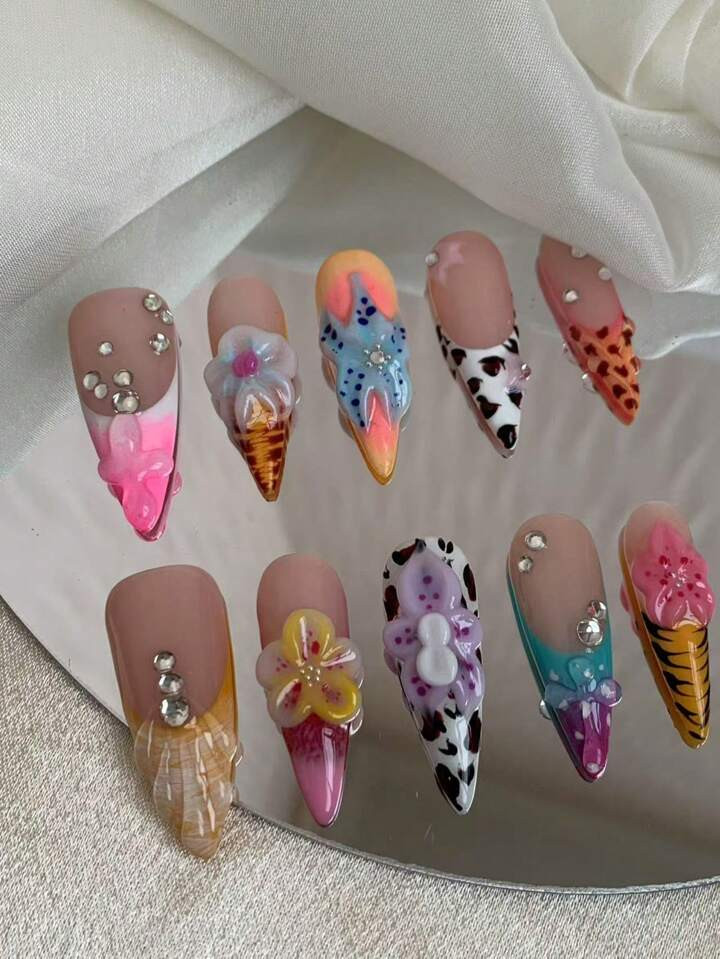 Ten Pieces Of Pure Hand-Worn Nail High-Heeled French Carving Can Be Given To Friends Or Girlfriends To Wear Repeatedly. | SHEIN