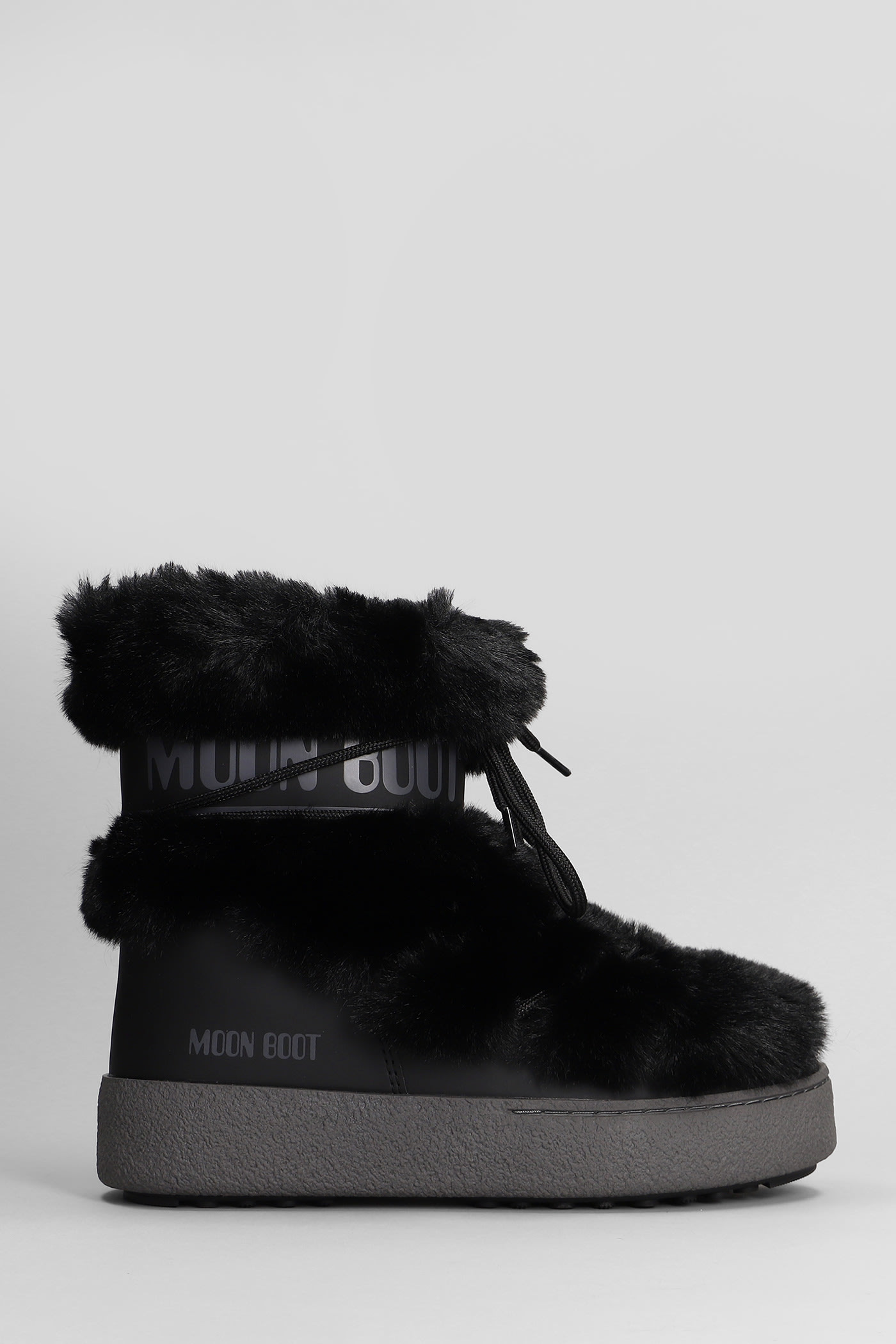 Moon Boot Mb Ltrack Faux Fur Low Heels Ankle Boots In Black Eco-fur | Italist.com US